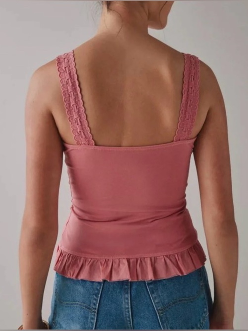 Kimchi Blue Aimee Ruffle Button-Front Corset Tank Top Coquette Size S Peach - Picture 2 of 13